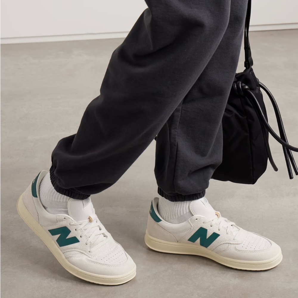 New Balance T500 leather-trimmed suede sneakers